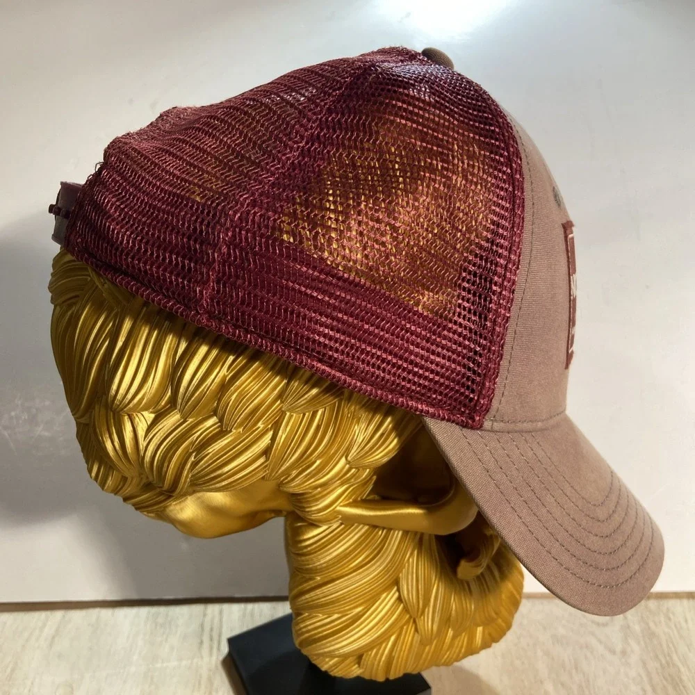 The North Face Mens Trucker Hat Cap Tan Red Mesh Back Canvas Snapback‎